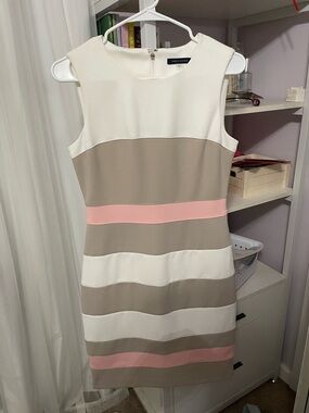 Tommy Hilfiger Sleeveless Colorblock Shift Dress in White, Taupe & Pink